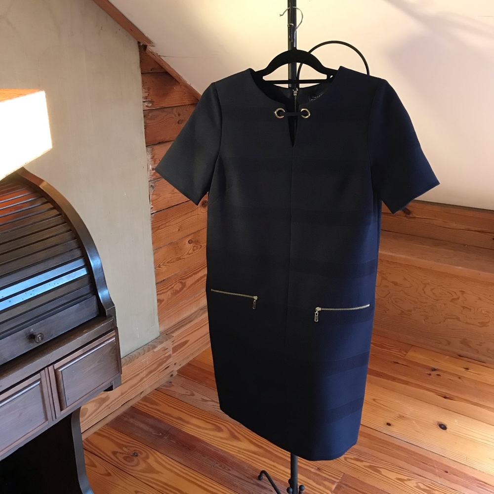 Tahari Arthur S. Levine Navy Shift Dress, EUC, 4